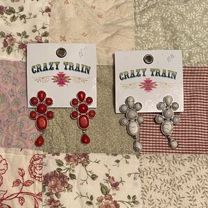 Crazy Train Red and White Dangle Earrings